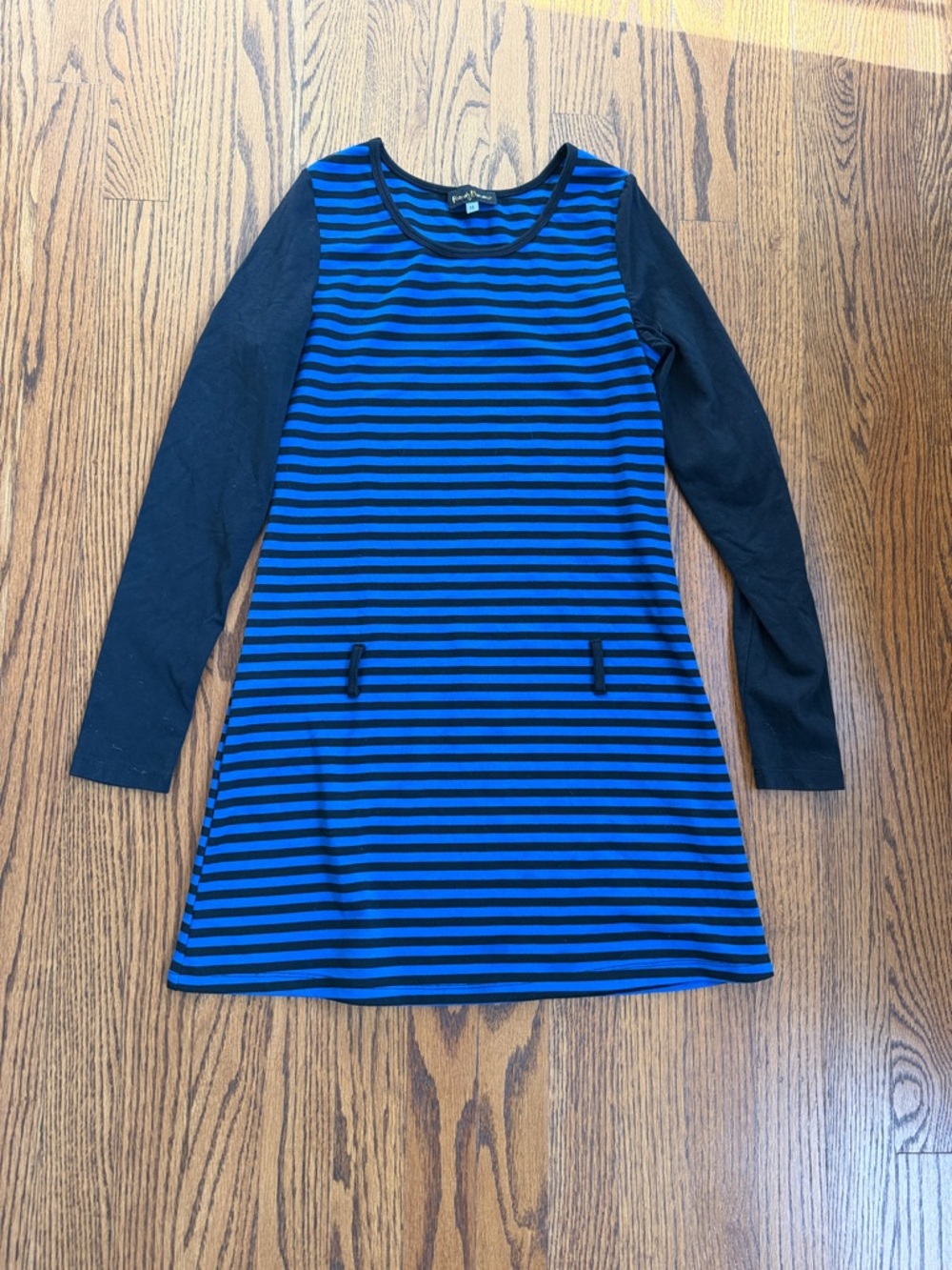 Hannah Banana Blue and Black Striped Long-Sleeve A-Line Dress🌿
